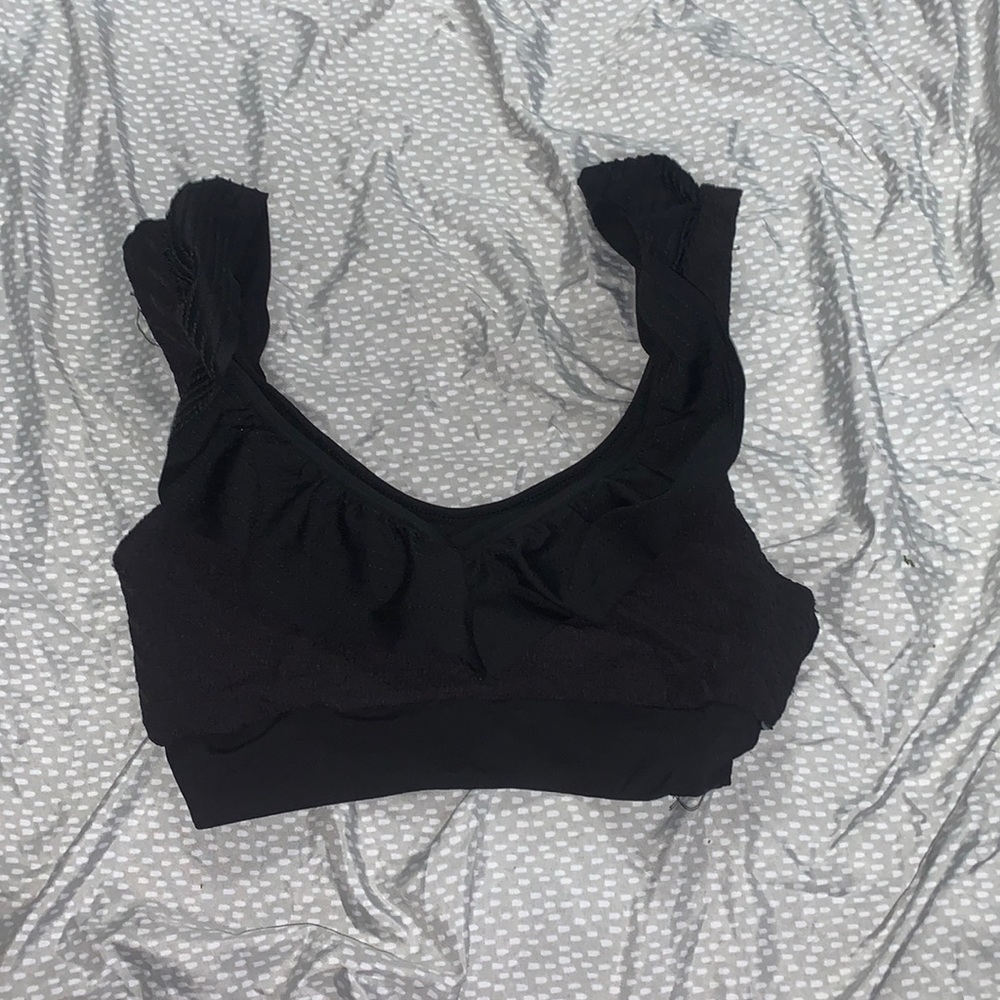 Black Ruffle Bathing Suit Top